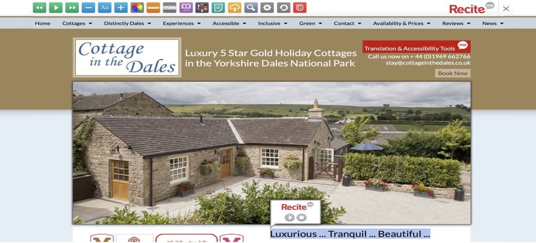 Cottage in the Dales Website Accessibility using Recite Me